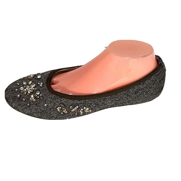 Talbots Brown Tweed Ballet Flats Shoes Size 9 B US Rhinestones Sequins - Picture 1 of 12